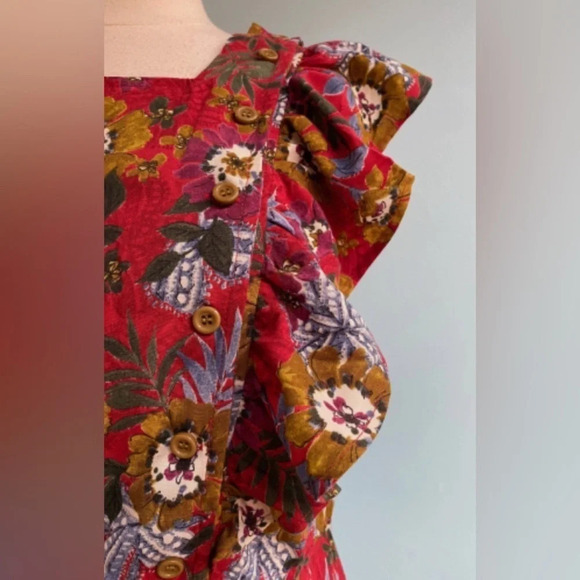 Molly Bracken red floral midi dress with ruffle sleeve size small - Picture 13 of 16